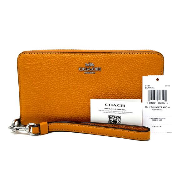Coach Long Zip Around Wallet Papaya Orange Leather C4451 - Picture 2 of 4